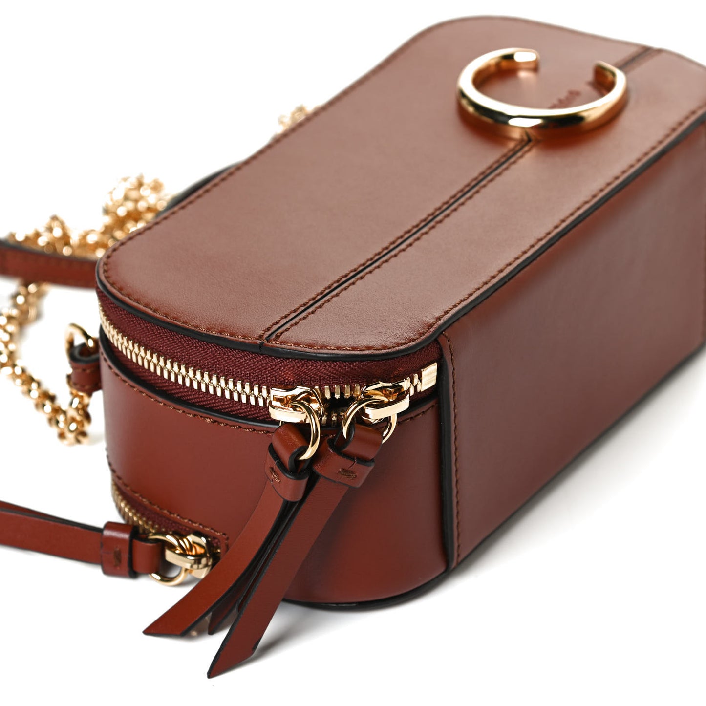 Shiny Calfskin Mini Vanity C Bag Sepia Brown