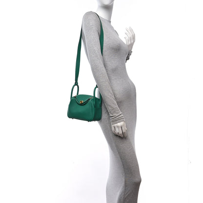 Hermes Taurillon Clemence Mini Lindy 20 Vert Vertigo 2 of 12