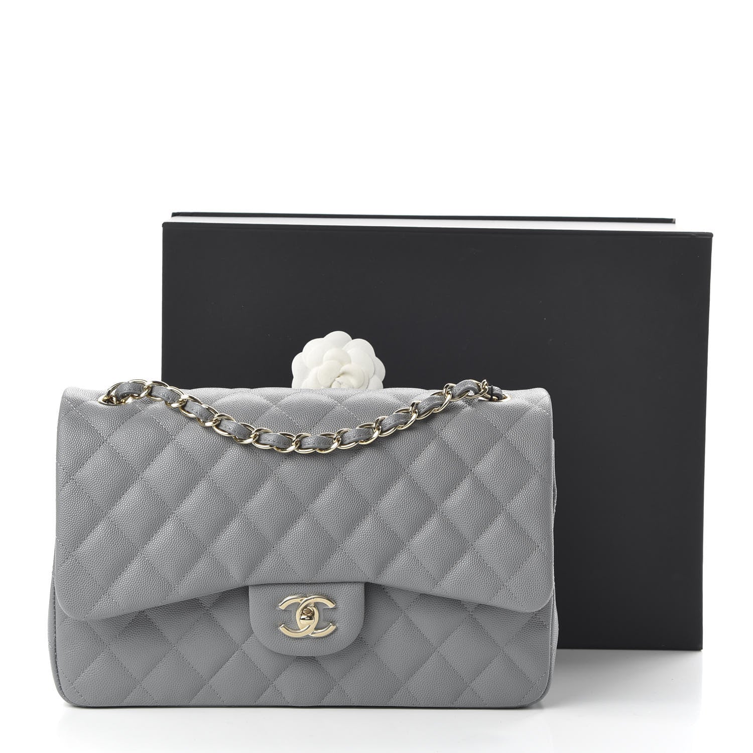 Chanel Caviar Quilted Jumbo Double Flap Grey 11 of 11
