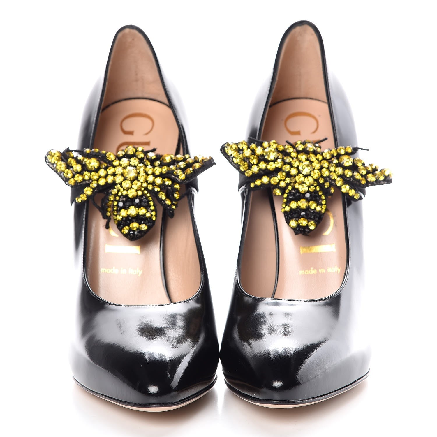 Gucci Polished Calfskin Removable Bee Elaisa Platform High Heel Pumps 39 Black 3 of 10
