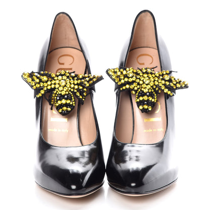 Gucci Polished Calfskin Removable Bee Elaisa Platform High Heel Pumps 39 Black 3 of 10