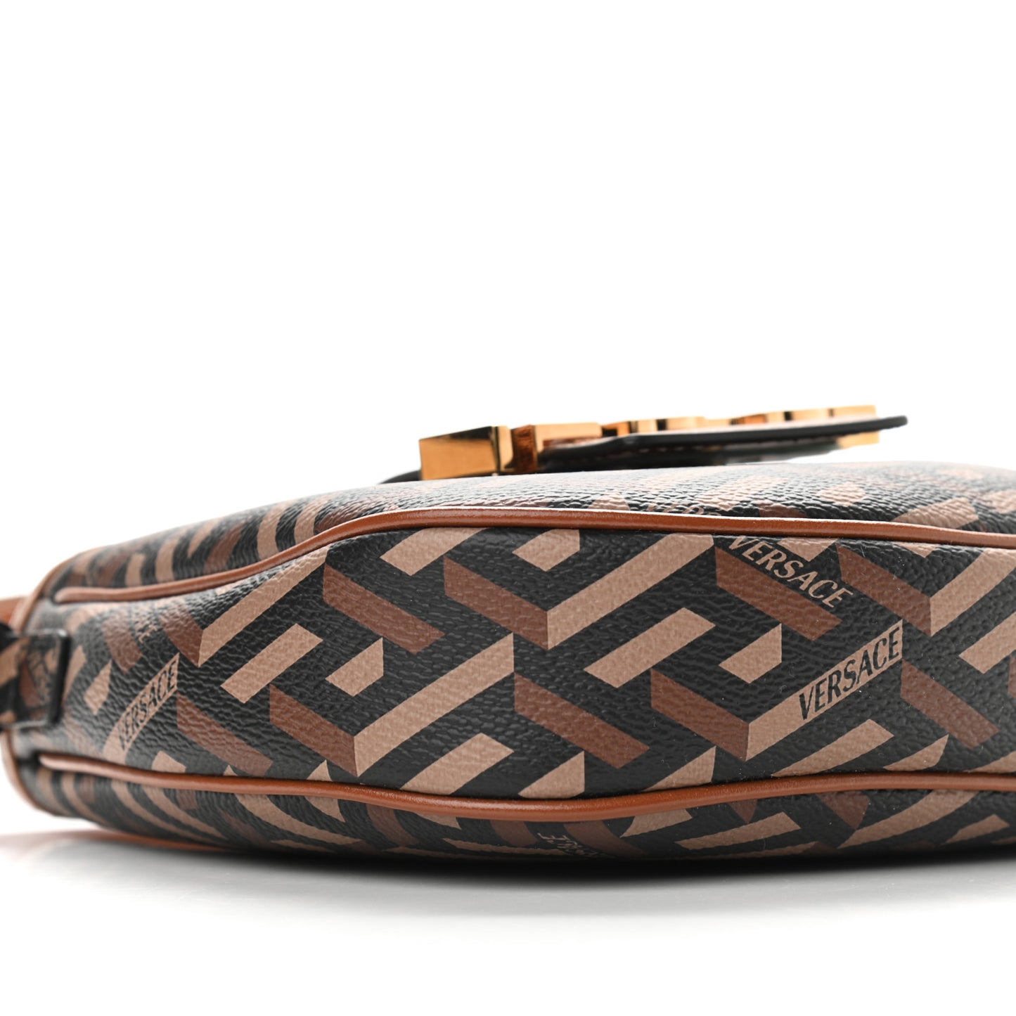 Coated Canvas La Greca Signature Shoulder Bag Black Caramel