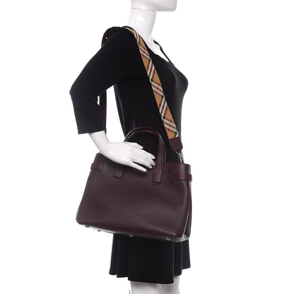 Burberry Derby Calfskin House Check Medium Banner Tote Burgundy 2 of 15