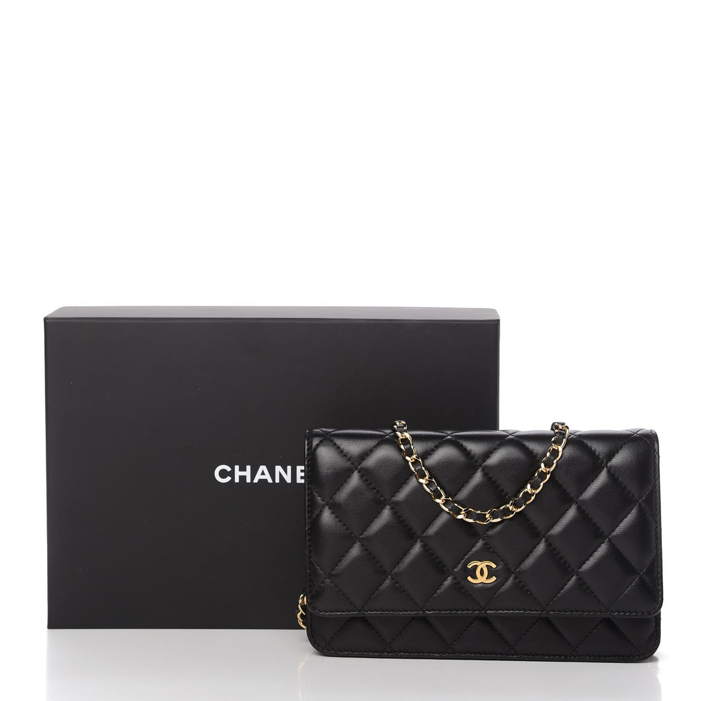 Lambskin Quilted Wallet On Chain WOC Black