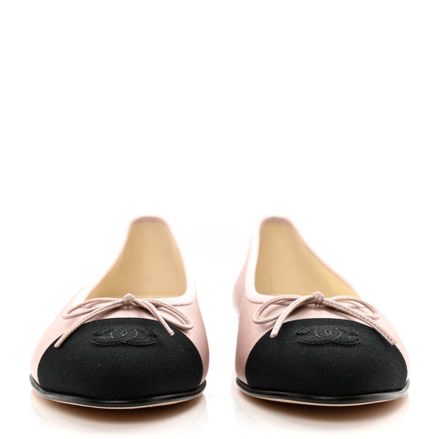 Lambskin Grosgrain Cap Toe CC Ballerina Flats 38.5 Pink Black