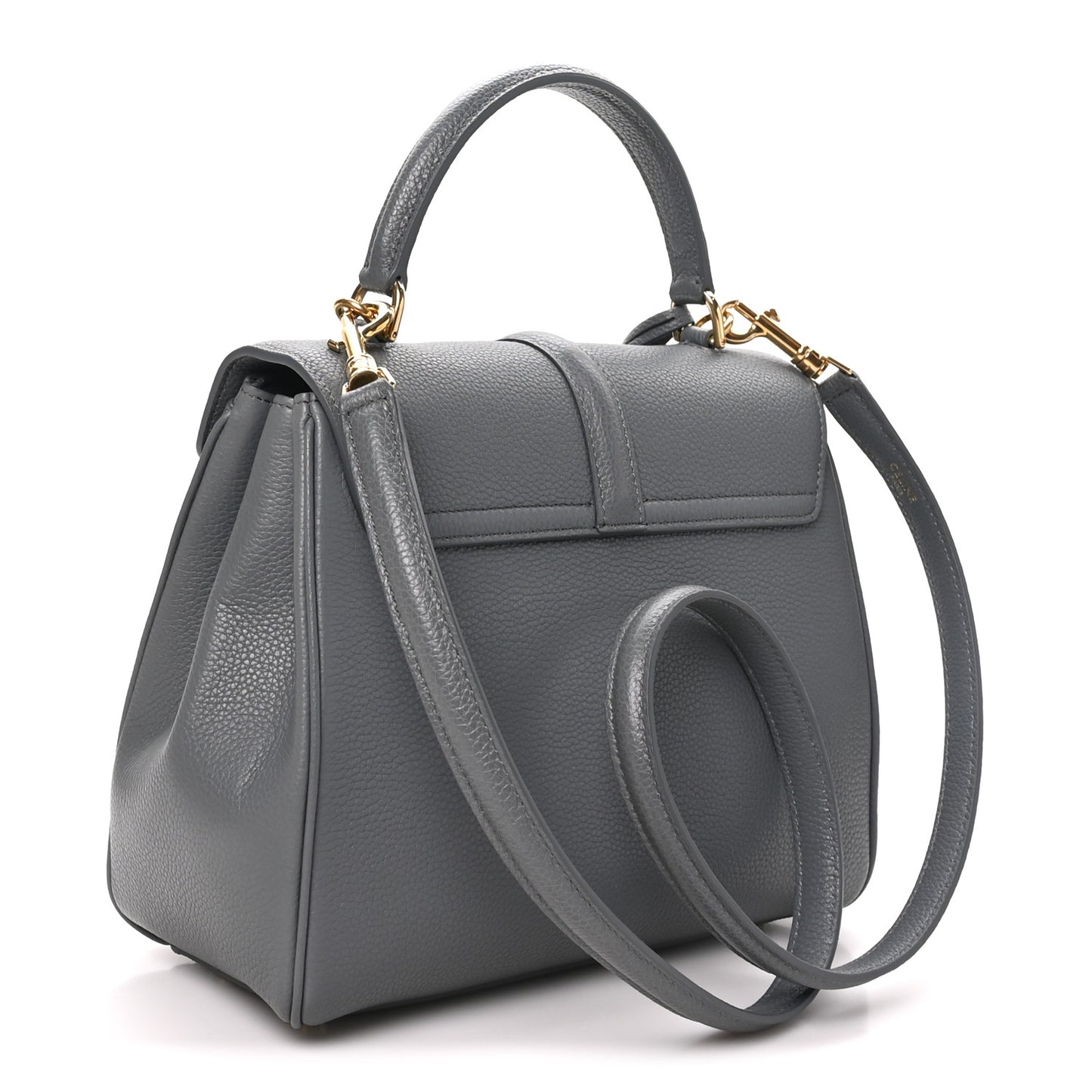 Grained Calfskin Small 16 Top Handle Bag Medium Grey