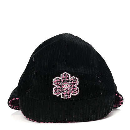 Chanel Cotton Tweed CC Snowflake Cap Hat M Pink Black 3 of 9