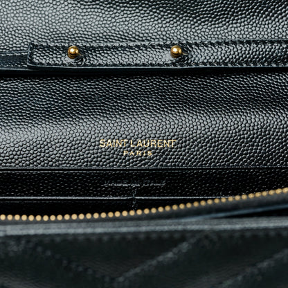 Saint Laurent Grain De Poudre Matelasse Chevron Monogram Chain Wallet Black 5 of 9
