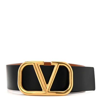 Valentino Garavani Glossy Calfskin VLogo Reversible 70mm Belt 80 32 Saddle Brown Black 1 of 6