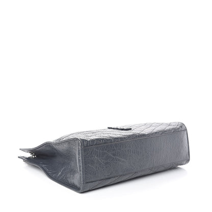Saint Laurent Crinkled Calfskin Matelasse Monogram Niki Shopper Tote Dark Smog 4 of 10