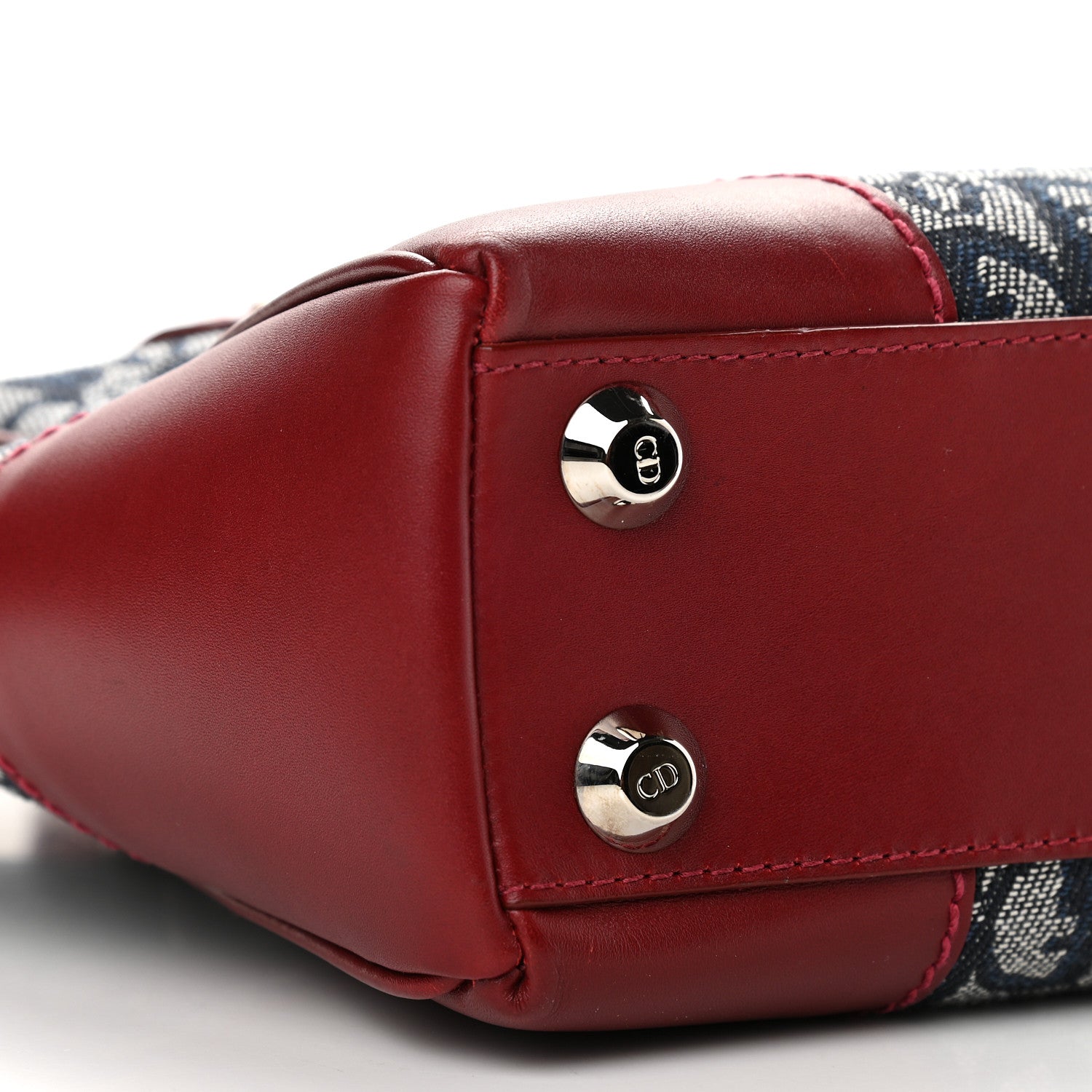 Christian Dior Denim Calfskin Monogram Tote Navy Blue Red 7 of 9