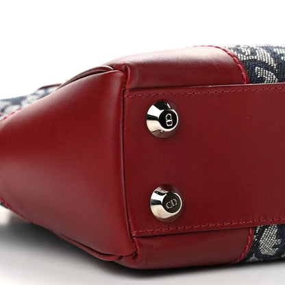 Christian Dior Denim Calfskin Monogram Tote Navy Blue Red 7 of 9
