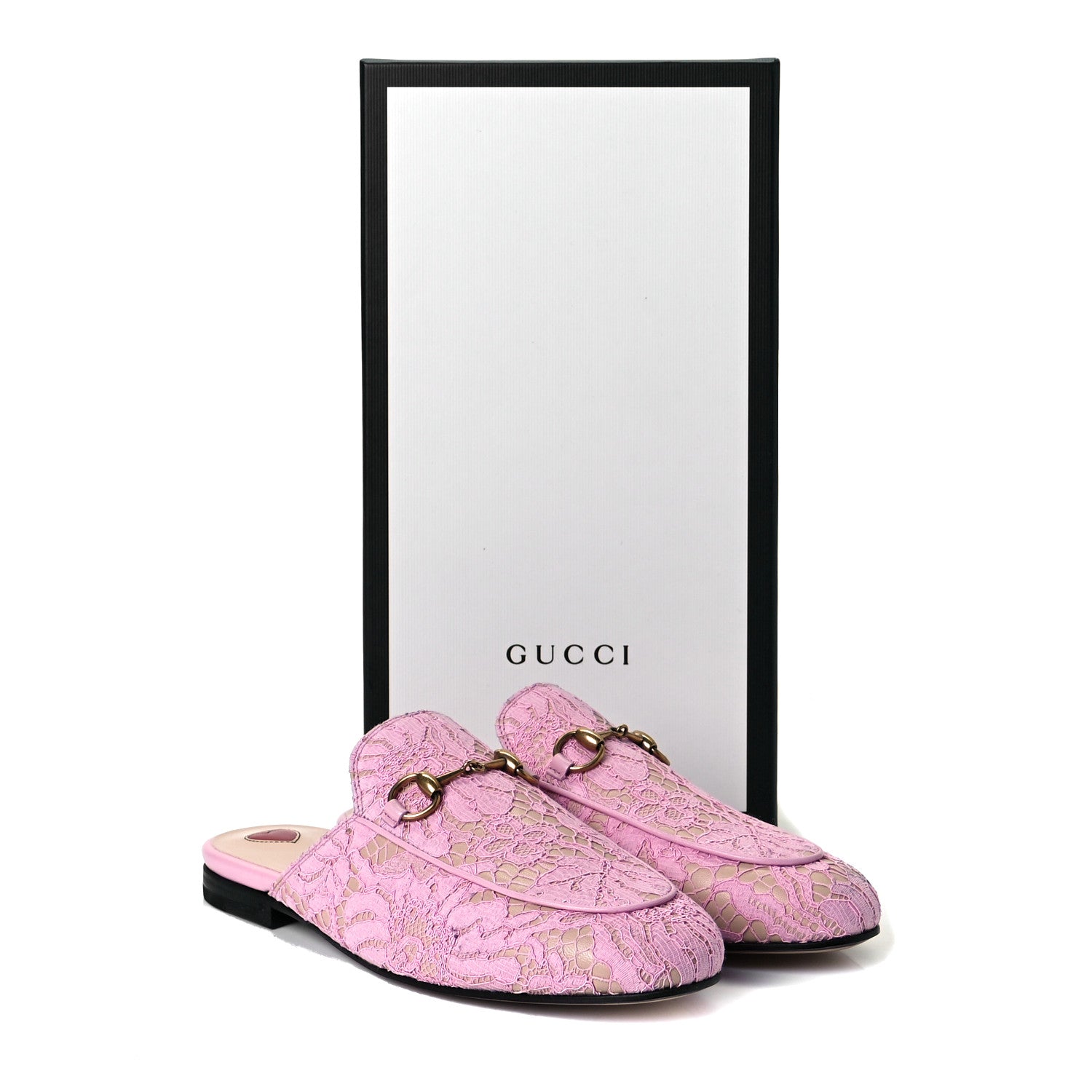 Gucci Lace Malaga Kid Womens Princetown Slippers 37 Sugar Pink Skin Rose 9 of 9