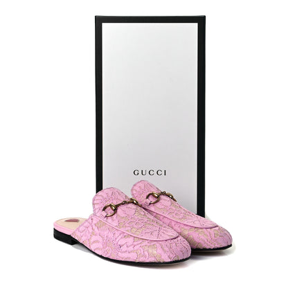 Gucci Lace Malaga Kid Womens Princetown Slippers 37 Sugar Pink Skin Rose 9 of 9