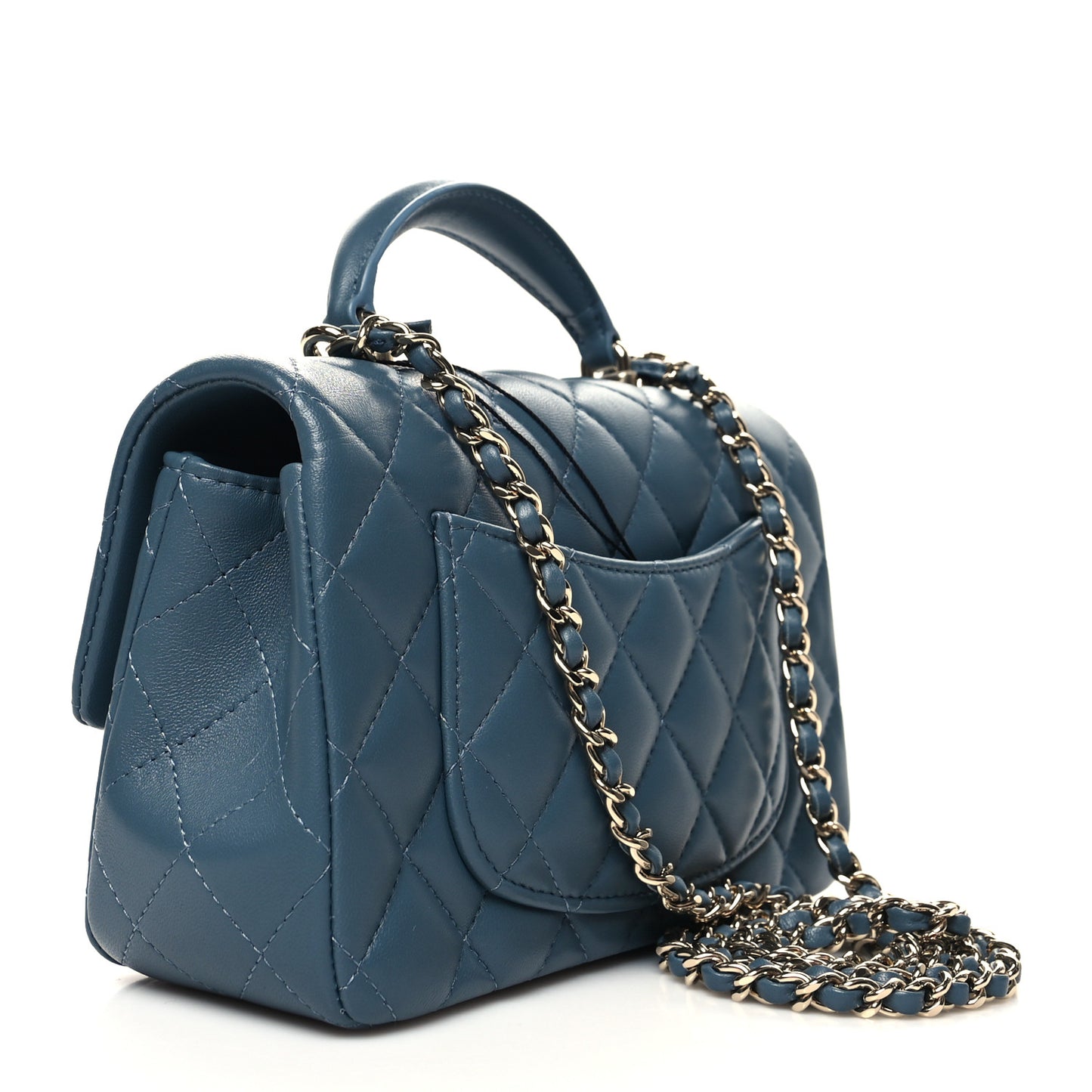 Lambskin Quilted Mini Top Handle Rectangular Flap Blue