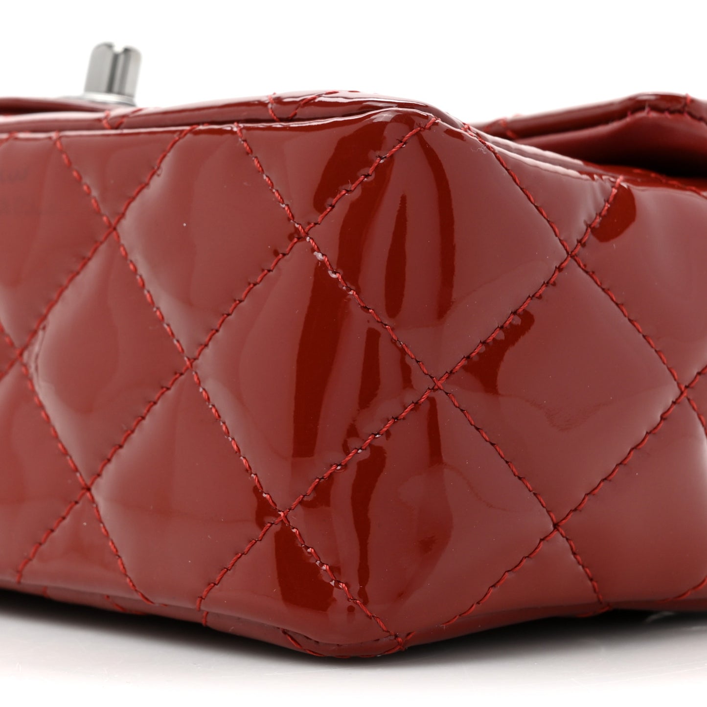 Patent Calfskin Quilted Mini Rectangular Flap Dark Red
