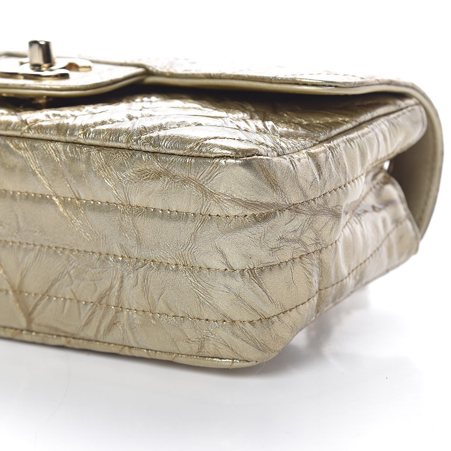 Chanel Patent Metallic Crumpled Calfskin Chevron Quilted Mini Rectangular Flap Gold 9 of 11