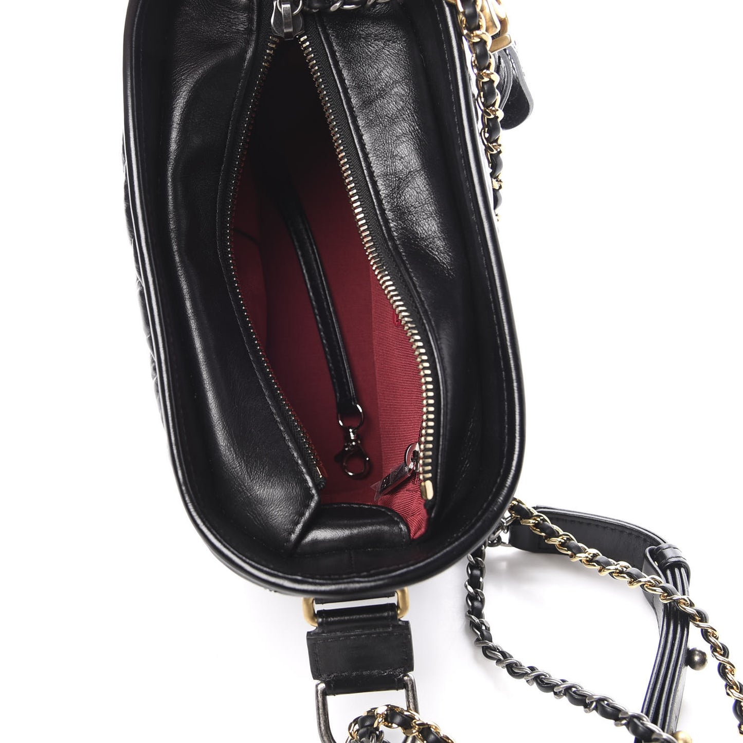 Aged Calfskin Chevron Quilted Small Gabrielle Hobo Black