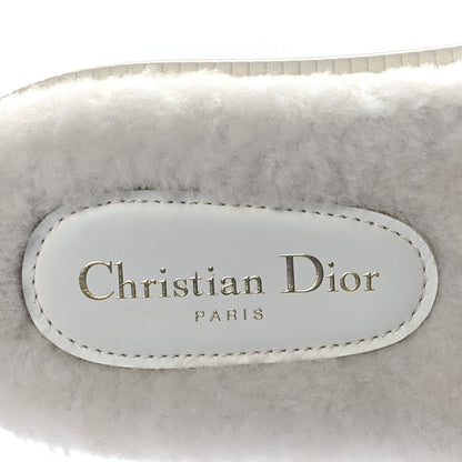 Christian Dior Shearling Canvas Lurex Embroidered Dway 10mm Slide Sandals 38.5 Natural Platinum 7 of 8