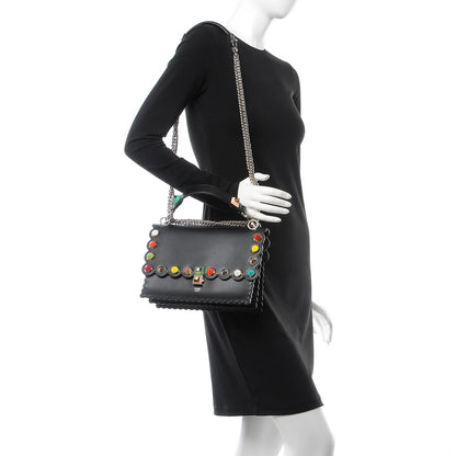 Fendi Vitello Liberty Scalloped Spike Studded Kan I Shoulder Bag Black Multicolor 3 of 8
