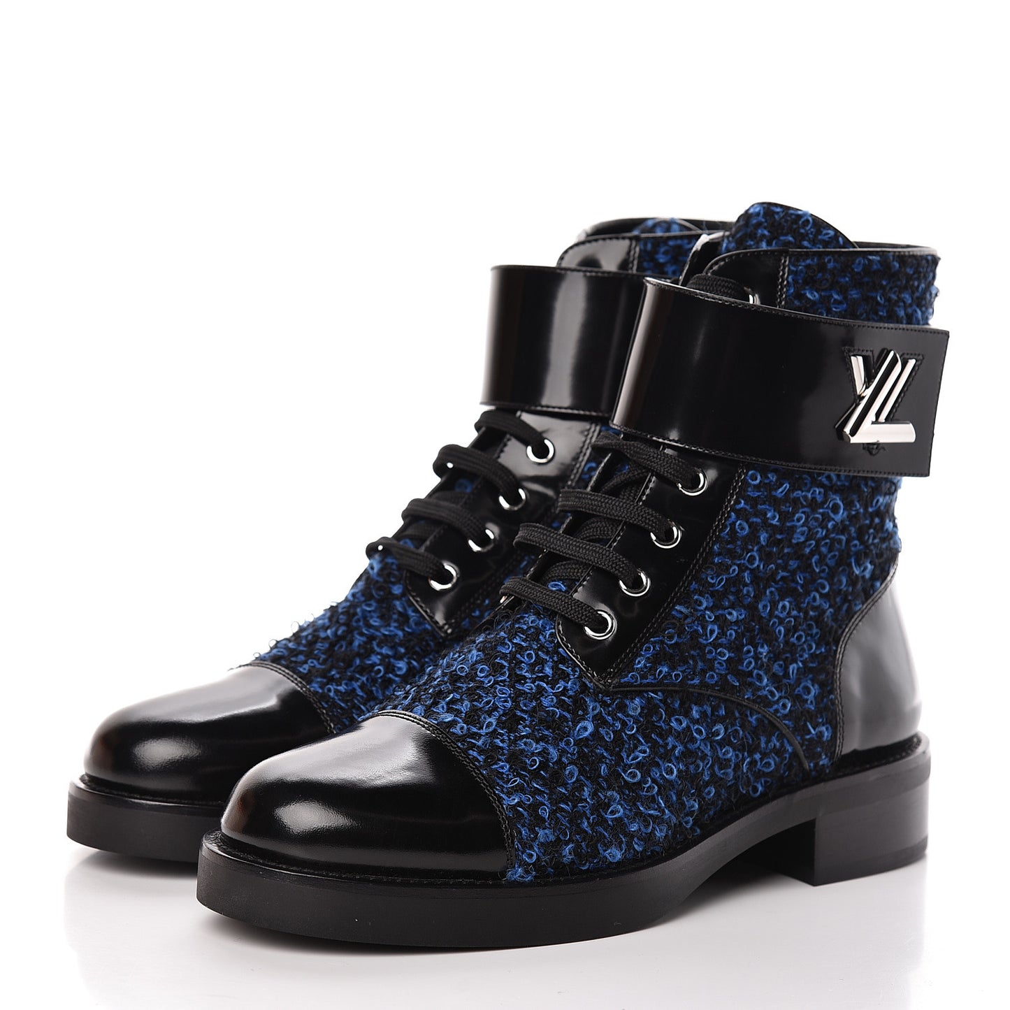 Tweed Calfskin Wonderland Ranger Boots 39 Blue Black