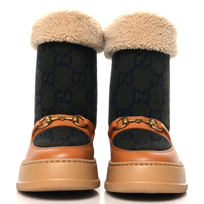 Gucci Covered Wool Monogram Textured Dollar Calfskin Shearling Horsebit Snow Boots 36.5 Underwood Blue Hazel Brown 3 of 9
