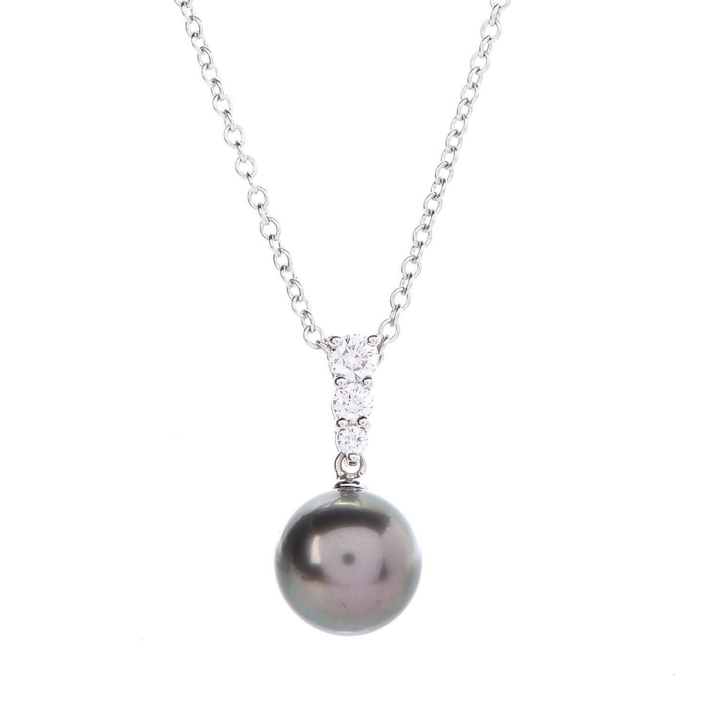 18K White Gold Diamond Tahitian Pearl Morning Dew Pendant Necklace