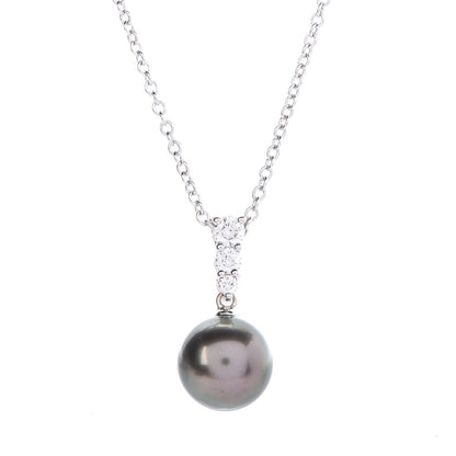 Mikimoto 18K White Gold Diamond Tahitian Pearl Morning Dew Pendant Necklace 4 of 7