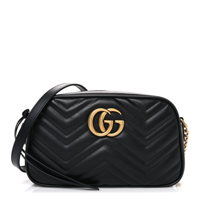 Gucci Calfskin Matelasse Small GG Marmont Chain Shoulder Bag Black 1 of 10