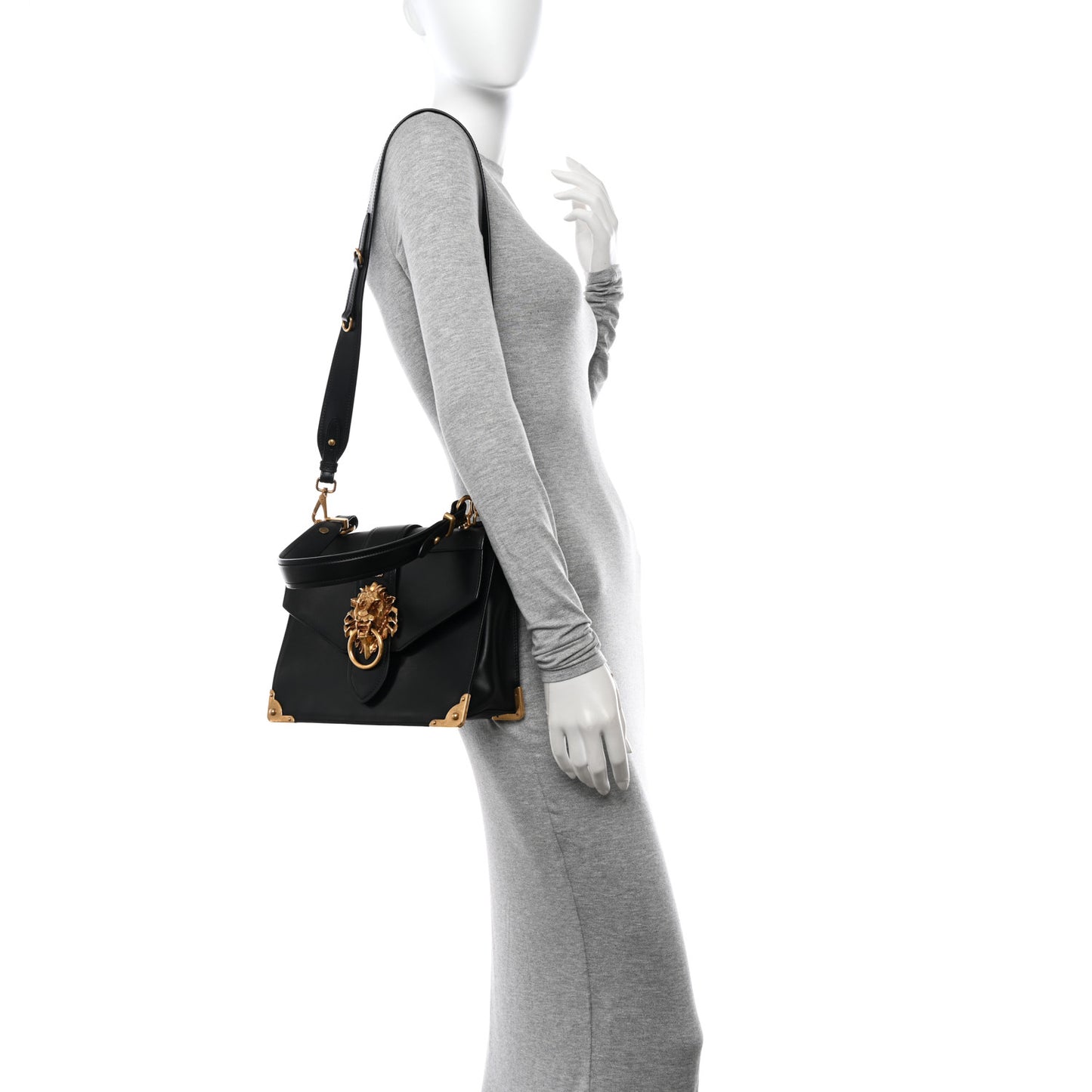 Antic Soft Saffiano Lions Head Cahier Shoulder Bag Black