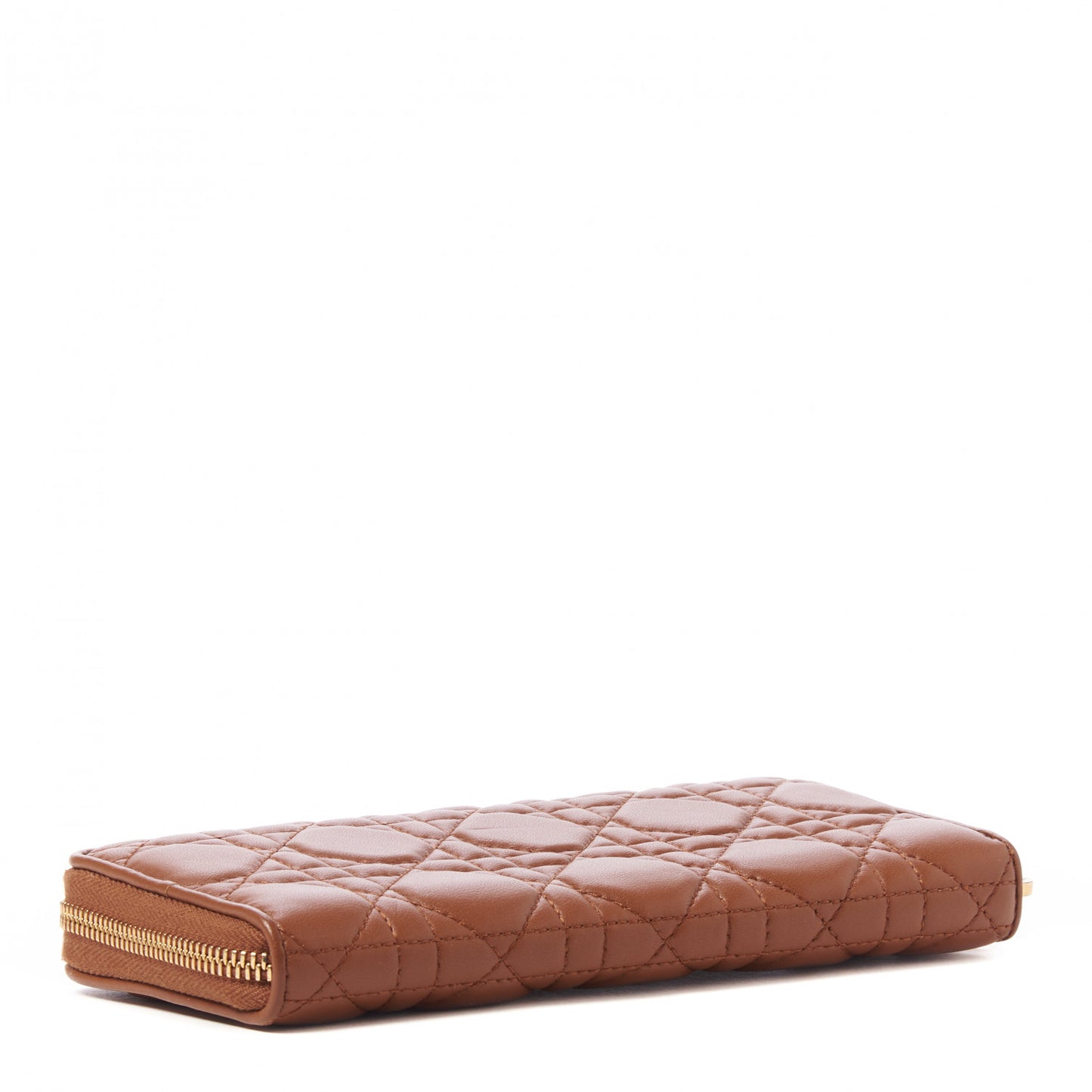 Lambskin Cannage Lady Dior Zip Wallet Tan