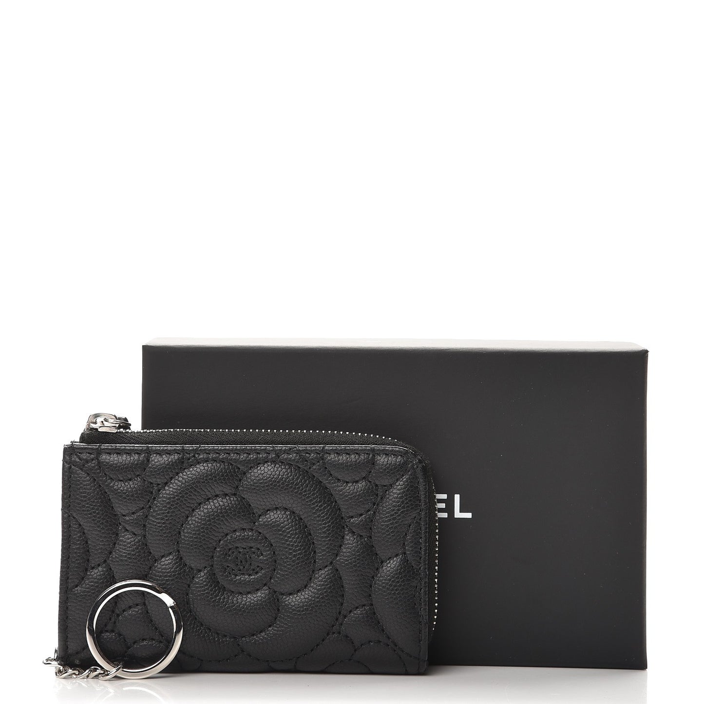 Caviar Camellia Quilted Key Holder Case Black