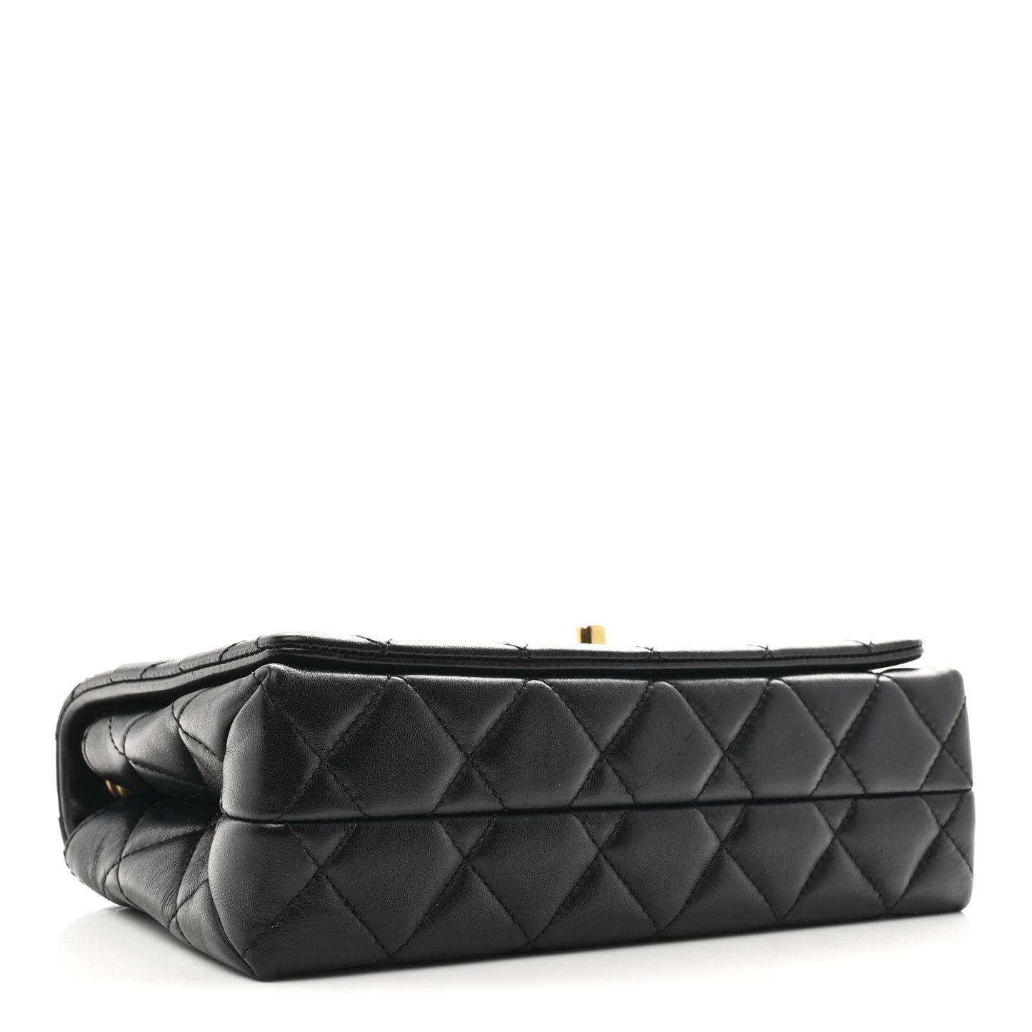 Shiny Lambskin Quilted Enamel CC Small Flap Black