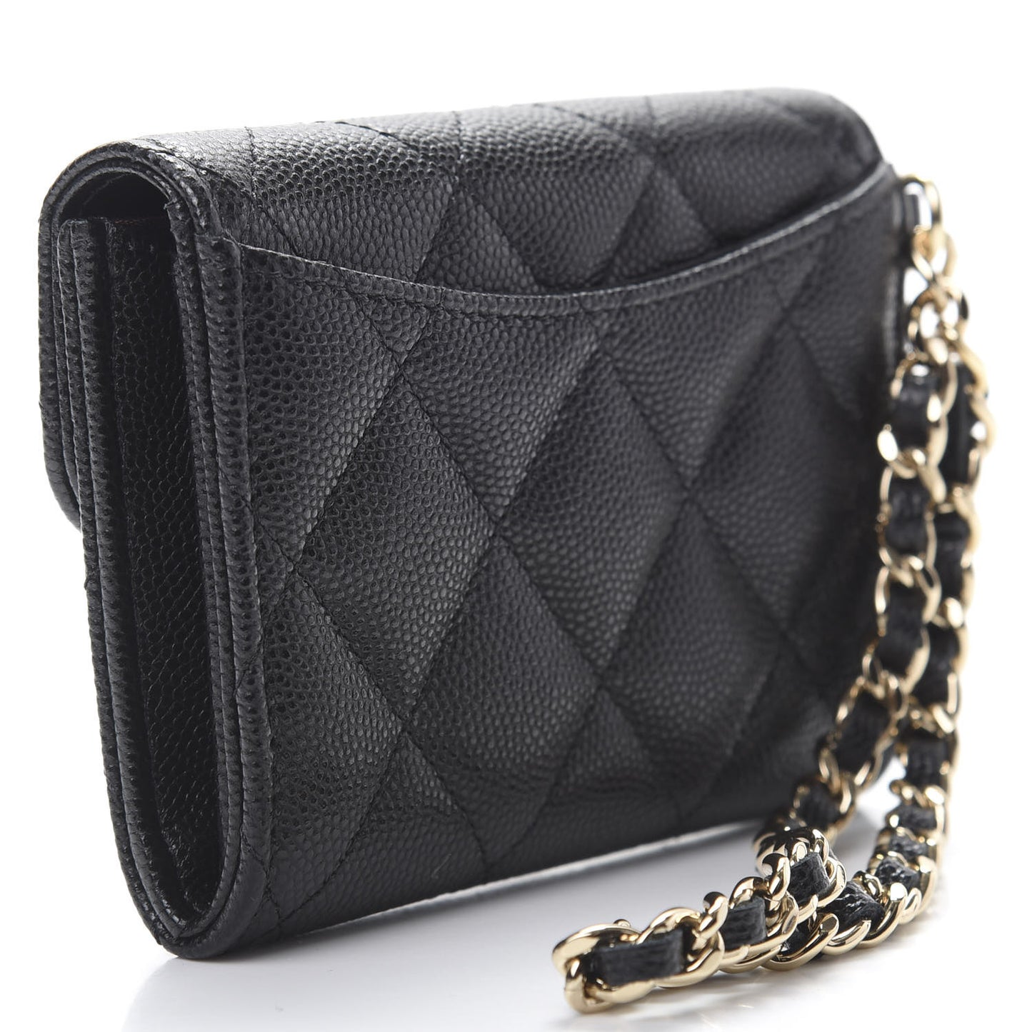 Caviar Quilted Flap Card Holder Chain Wristlet Black