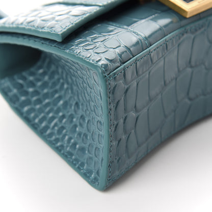 Balenciaga Shiny Calfskin Crocodile Embossed Hourglass Top Handle Bag XS Dark Turquoise 6 of 9