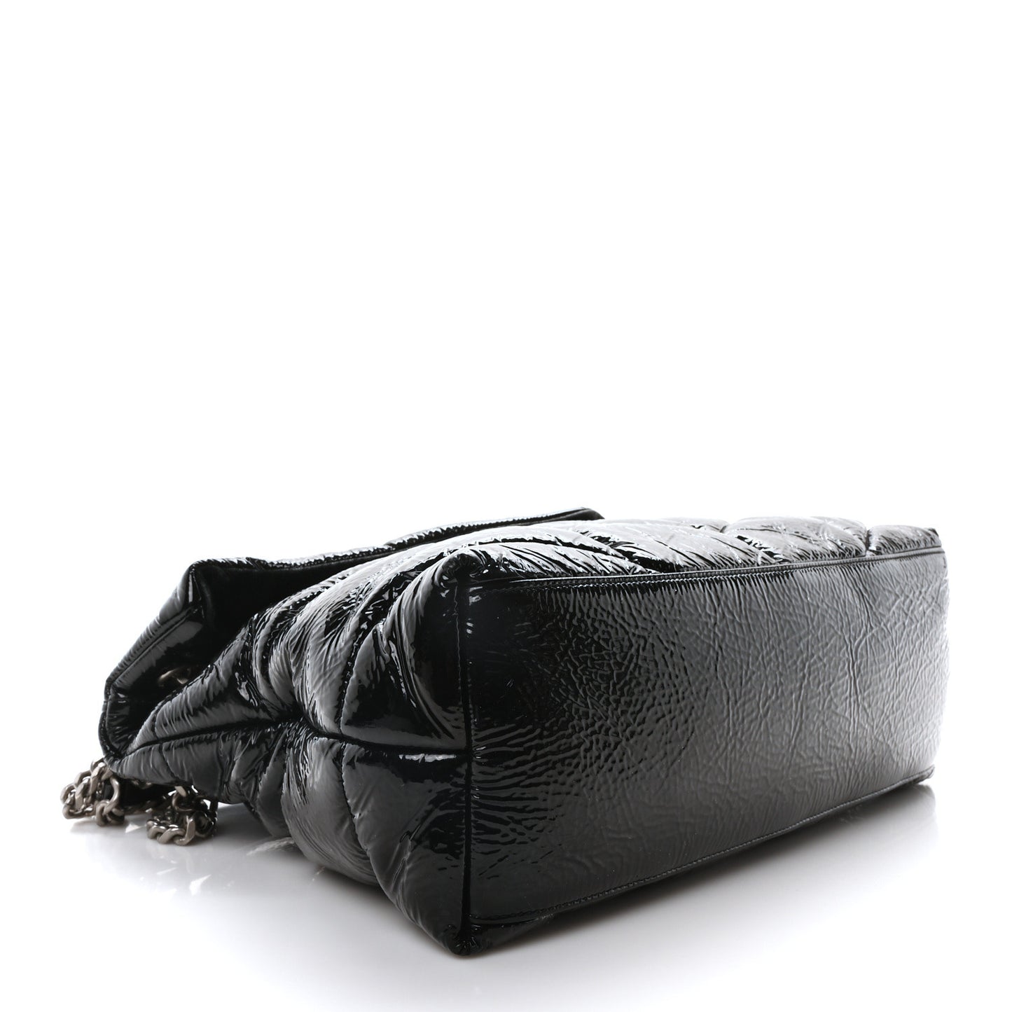 Patent Lambskin Quilted Medium Loulou Puffer Monogram Chain Satchel Black
