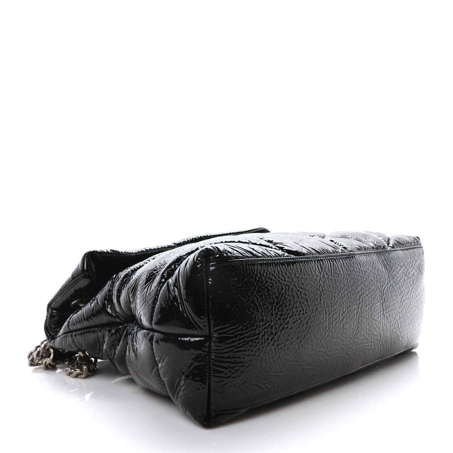 Saint Laurent Patent Lambskin Quilted Medium Loulou Puffer Monogram Chain Satchel Black 4 of 10