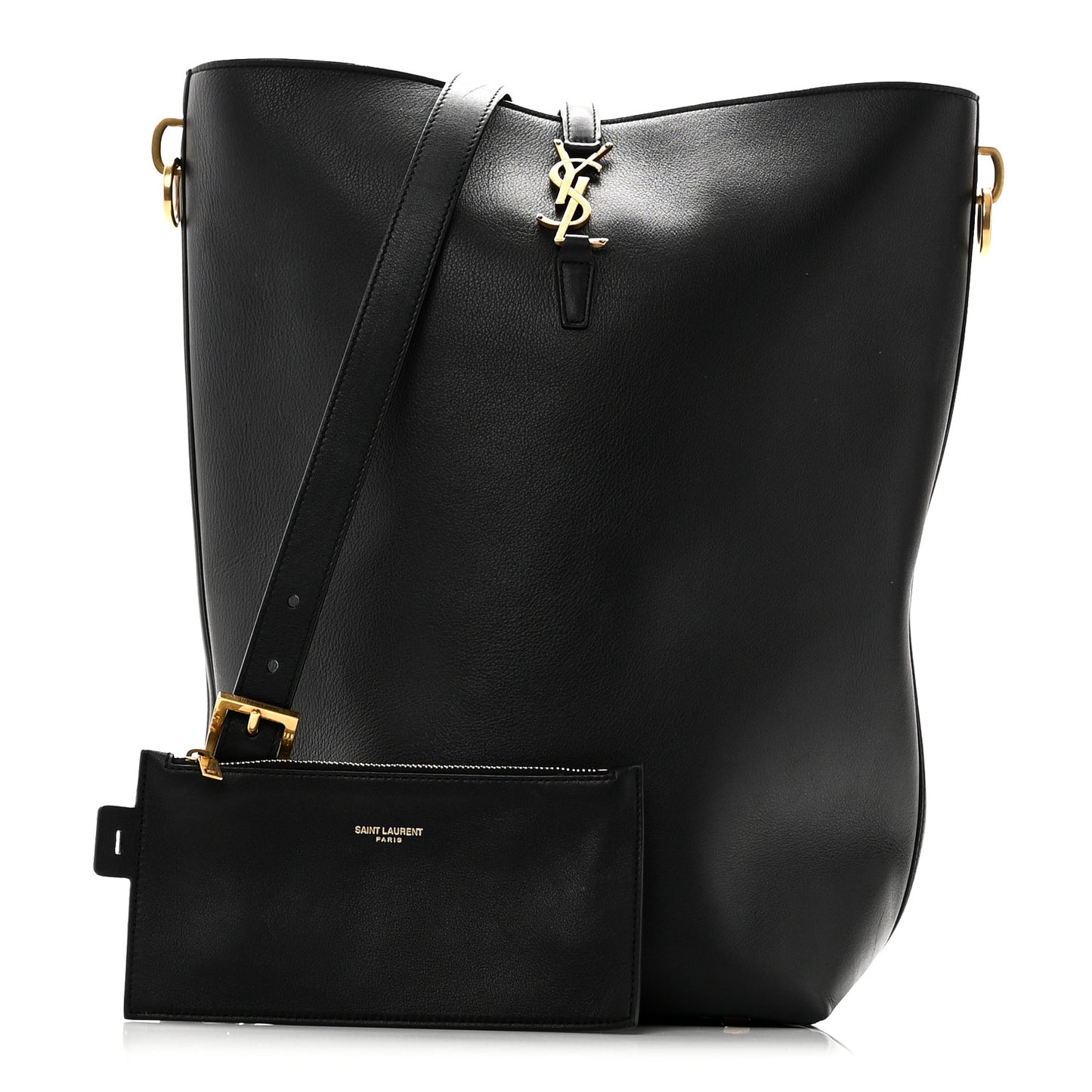 Shiny Calfskin Le 37 Long Bucket Bag Black