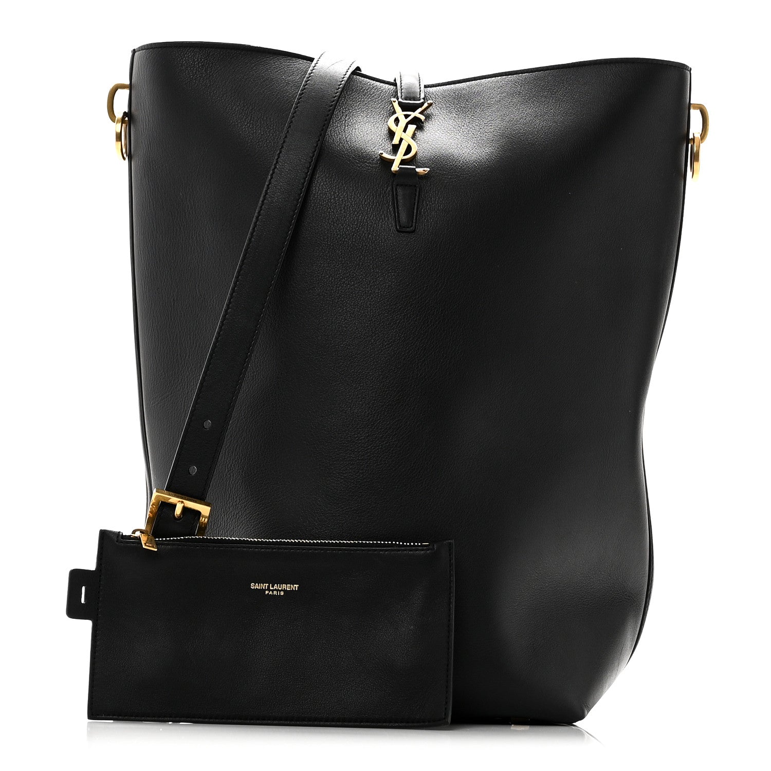 Saint Laurent Shiny Calfskin Le 37 Long Bucket Bag Black 3 of 11