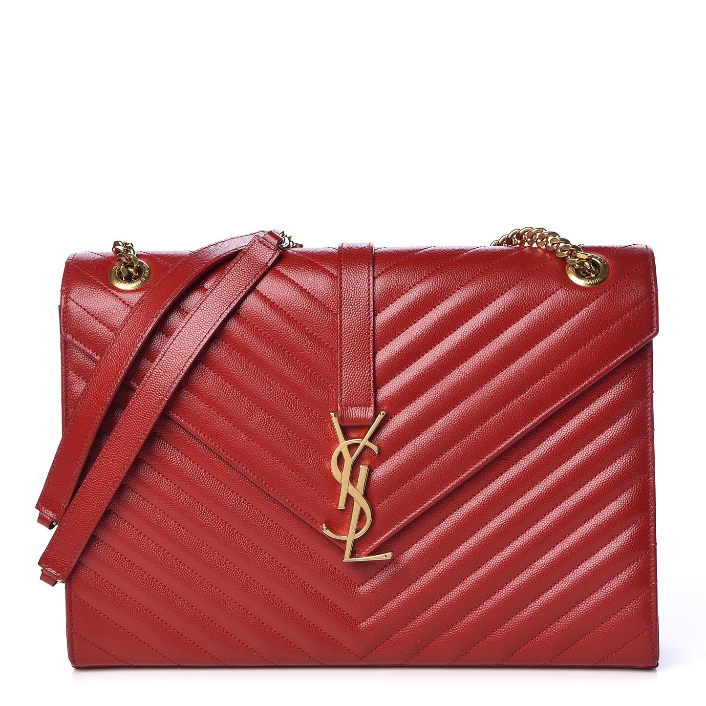 Grain De Poudre Matelasse Chevron Large Monogram Satchel Lipstick Red