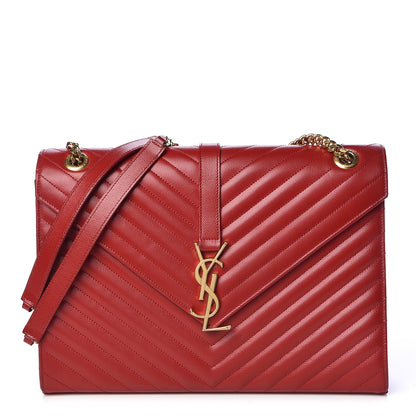 Saint Laurent Grain De Poudre Matelasse Chevron Large Monogram Satchel Lipstick Red 1 of 10