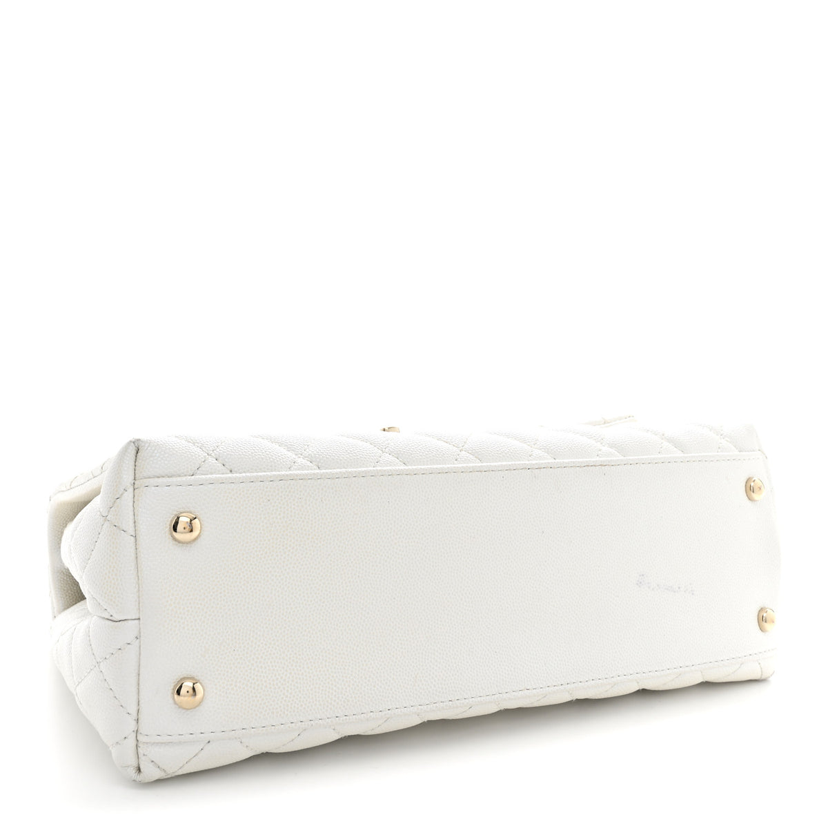 Iridescent Caviar Quilted Small Coco Handle Flap White