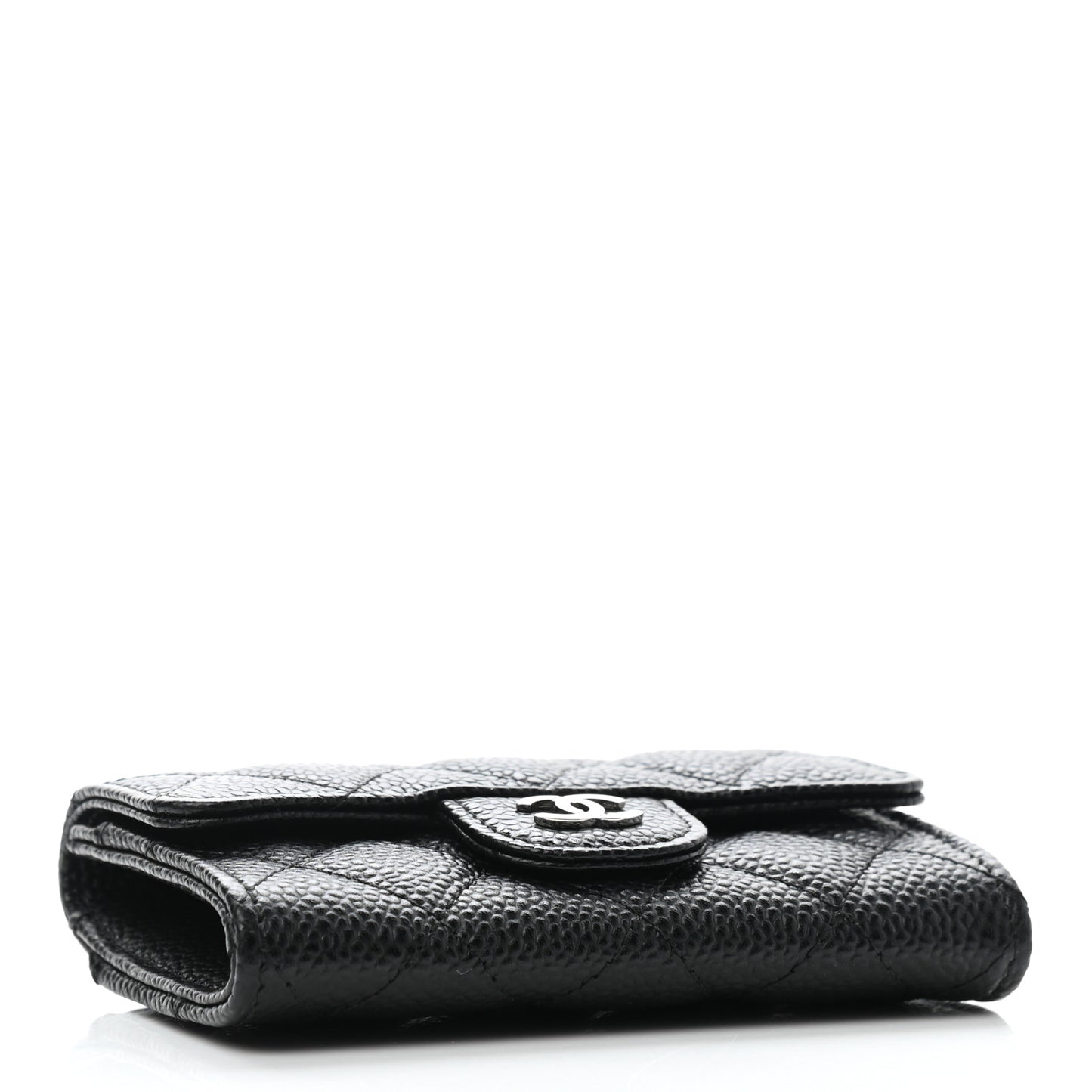 Caviar Quilted Flap Card Holder Wallet Black
