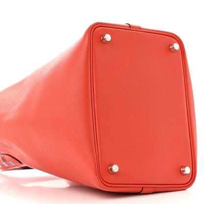 Hermes Epsom Tressage De Cuir Picotin Lock 18 PM Capucine Celeste Rouge H 9 of 16