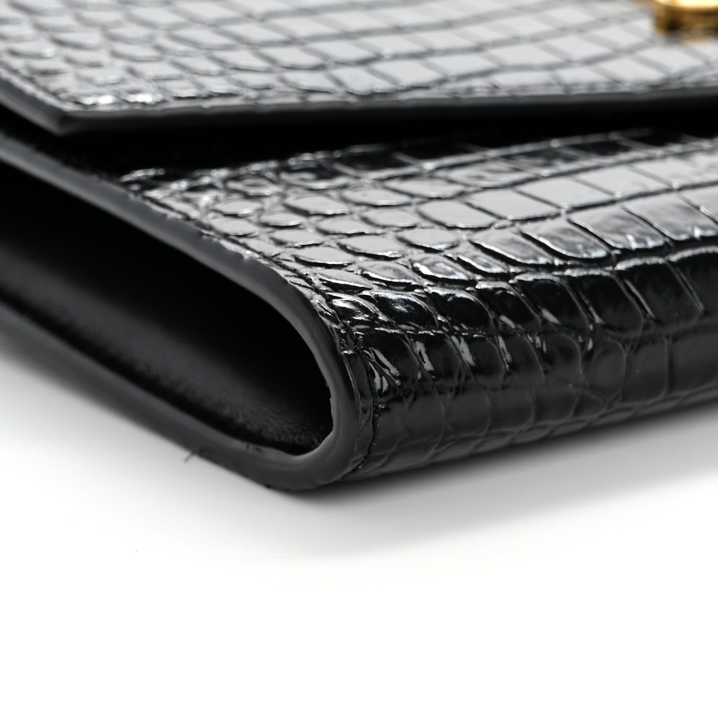 Calfskin Crocodile Embossed Monogram Uptown Chain Wallet Black