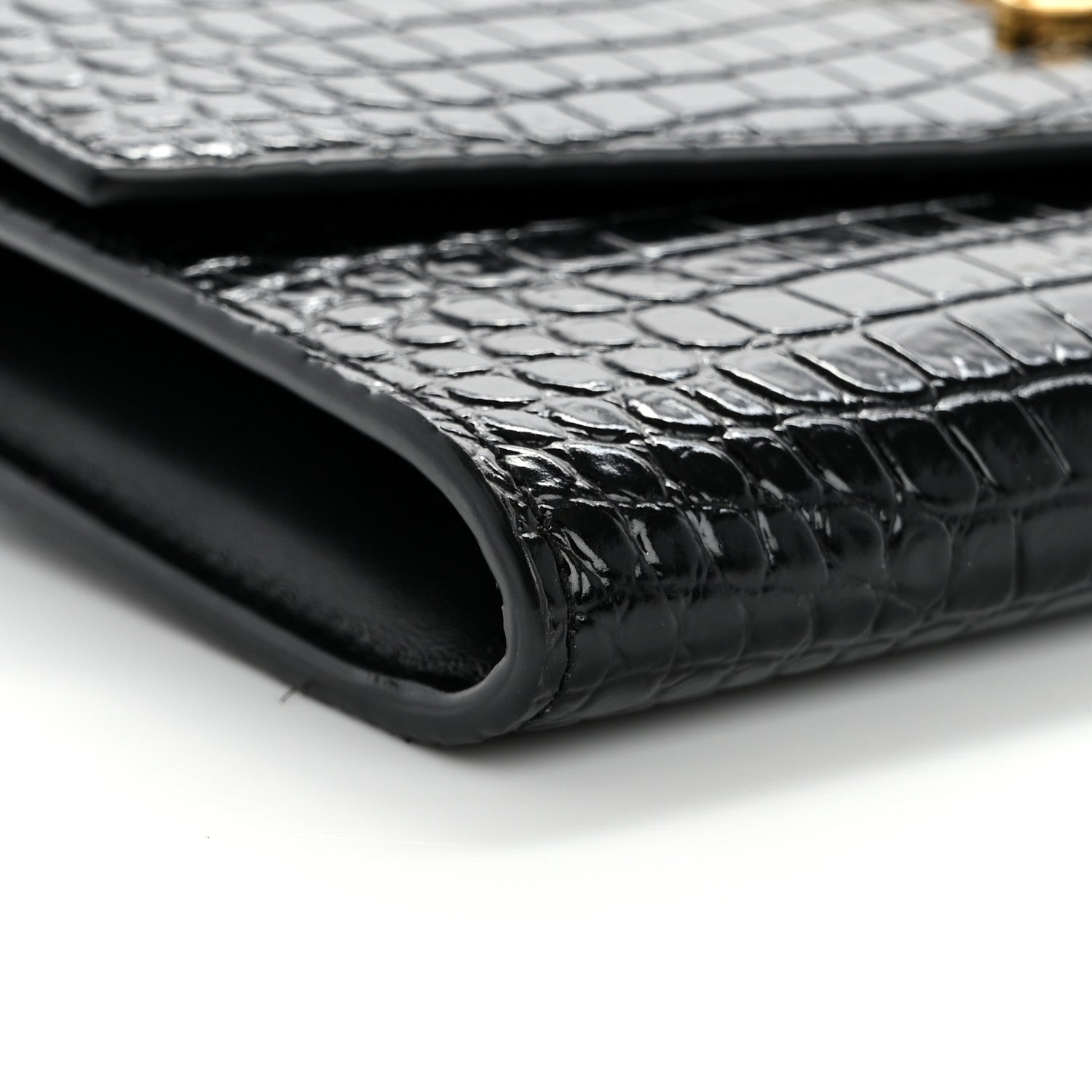 Saint Laurent Calfskin Crocodile Embossed Monogram Uptown Chain Wallet Black 11 of 16