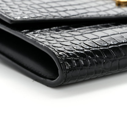 Saint Laurent Calfskin Crocodile Embossed Monogram Uptown Chain Wallet Black 11 of 16