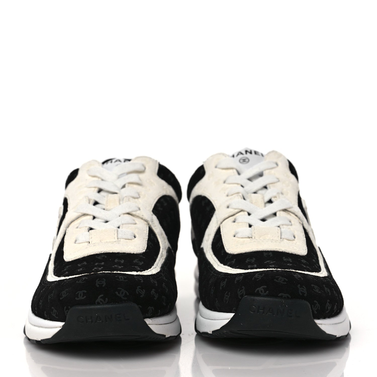 Chanel Nylon Suede Calfskin Printed CC Sneakers 41.5 White Black 2 of 8