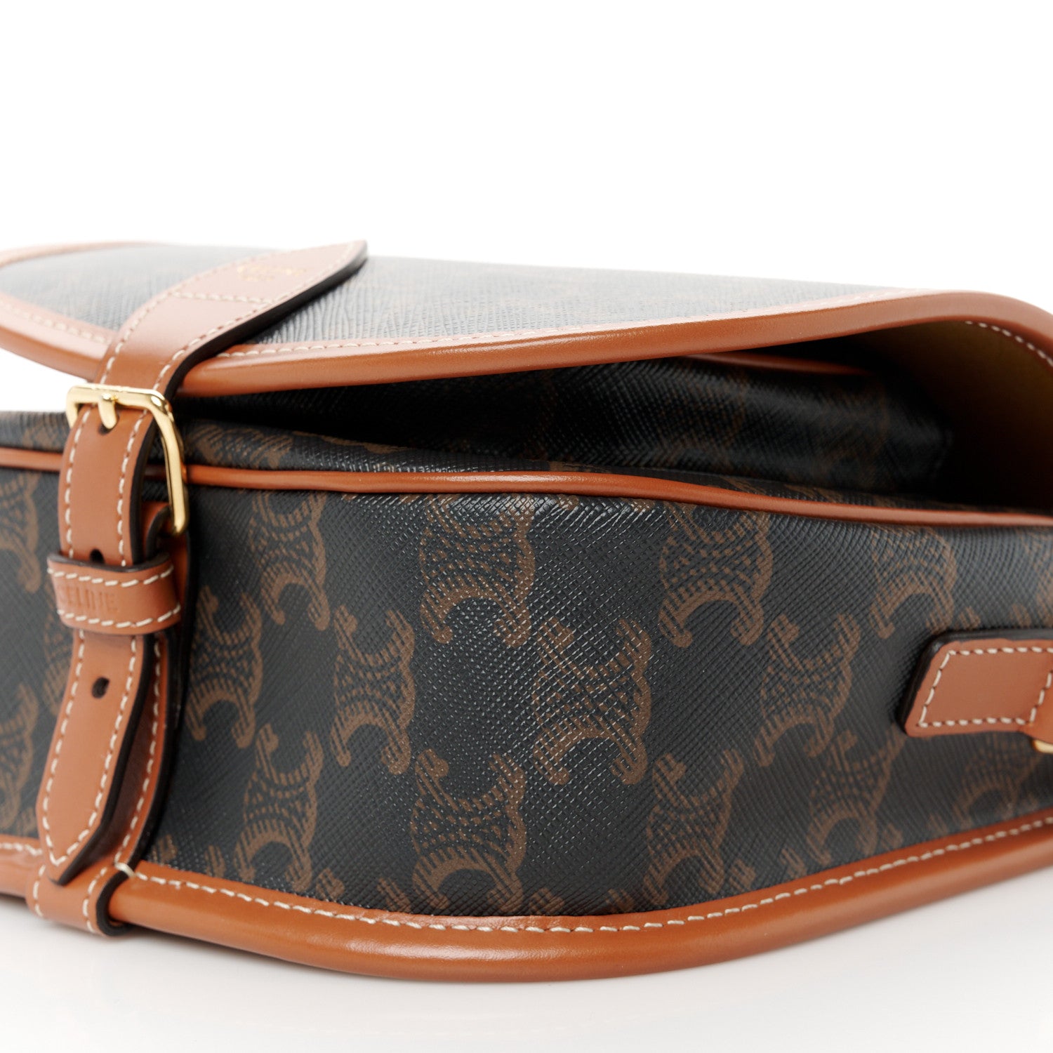 Celine Triomphe Canvas Medium Folco Bag Tan 11 of 12