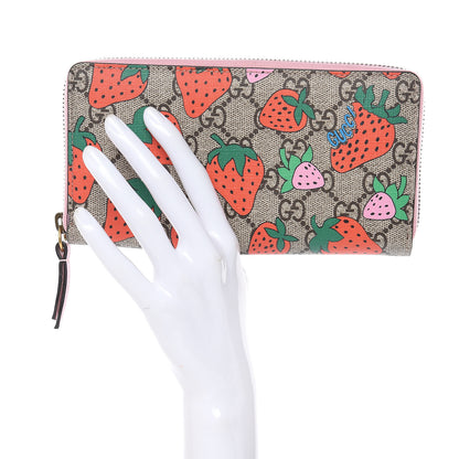 Gucci GG Supreme Monogram Strawberry Zip Around Wallet Light Pink 2 of 10